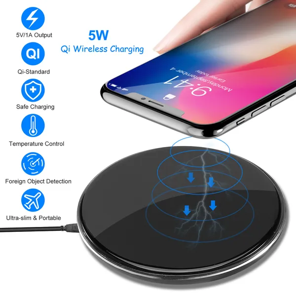 Carregador Sem Fio Qi 5W Ultra Fino para iPhone e Dispositivos Compatíveis – Carregamento Rápido e Elegante!
